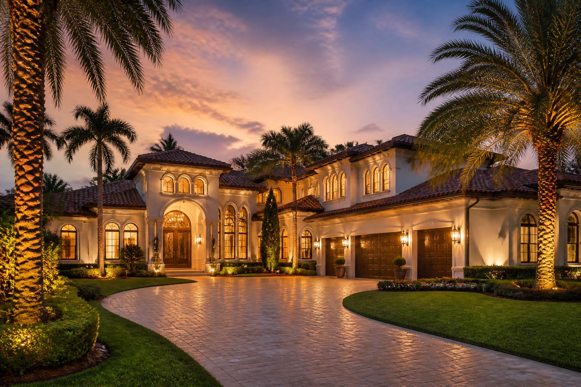 Luxury Central Florida estate home at dusk